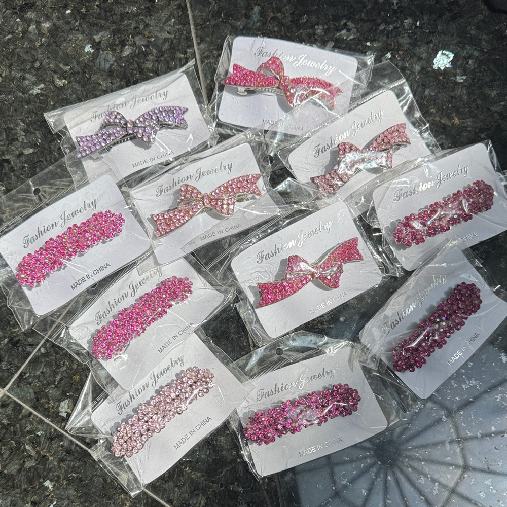 Fashion Jewelry Pink Sparkle Hair Clips Bundle of 11 NEW